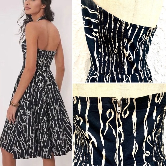 Anthropologie Grapic Print Black/White Halter Dress with Full Swing Skirt- 6 - Picture 9 of 14